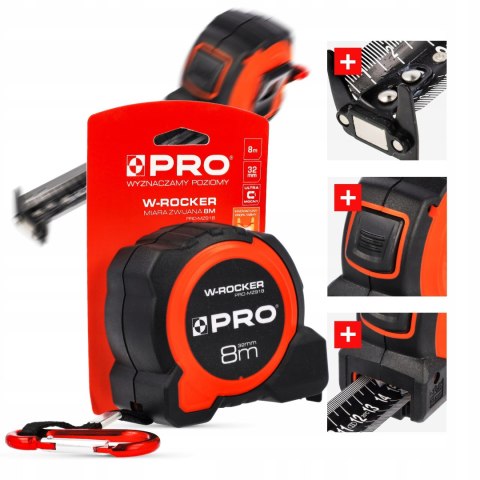 METRÓWKA MIARA ZWIJANA W-ROCKER 8M 32MM PRO-MZ918 PRO