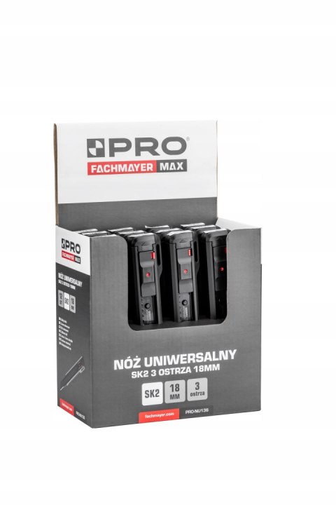 Nóż uniwersalny SK2 3 ostrza 18 mm PRO NU136