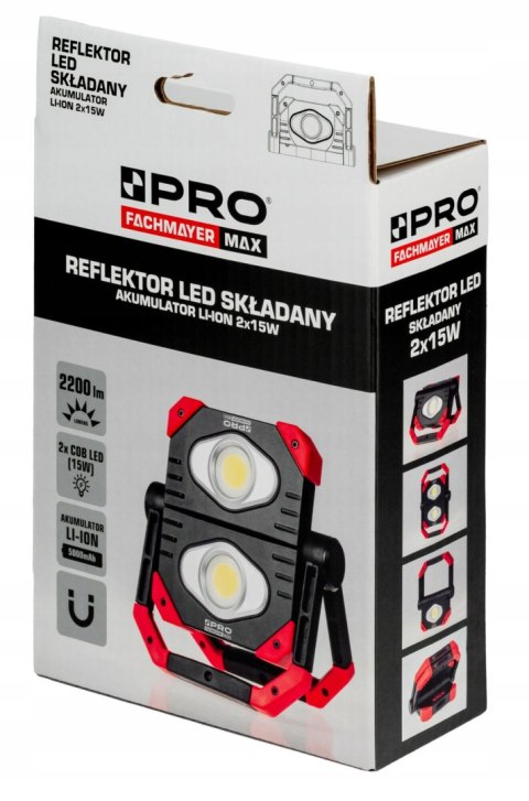 REFLEKTOR LED STOJĄCY SKŁADANY 2200LM 2*15W PRO