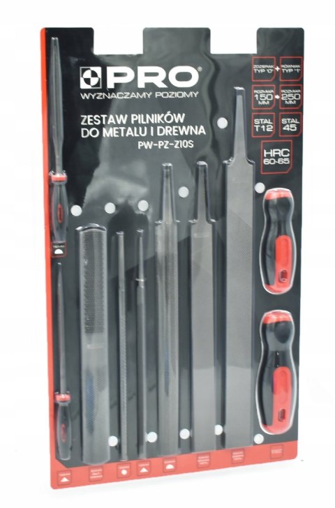 Zestaw komplet pilników do drewna/metalu 10w1 z wymienną rączką PRO PW109