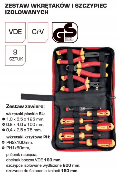 Zestaw wkrętaków i szczypiec izolowanych VDE 9 szt. PRO WZ126