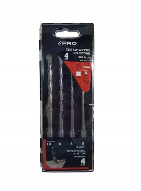 PRO WIERTŁA DO BETONU SDS PLUS ZESTAW 4 SZT 5, 6, 8, 10 x 160 mm