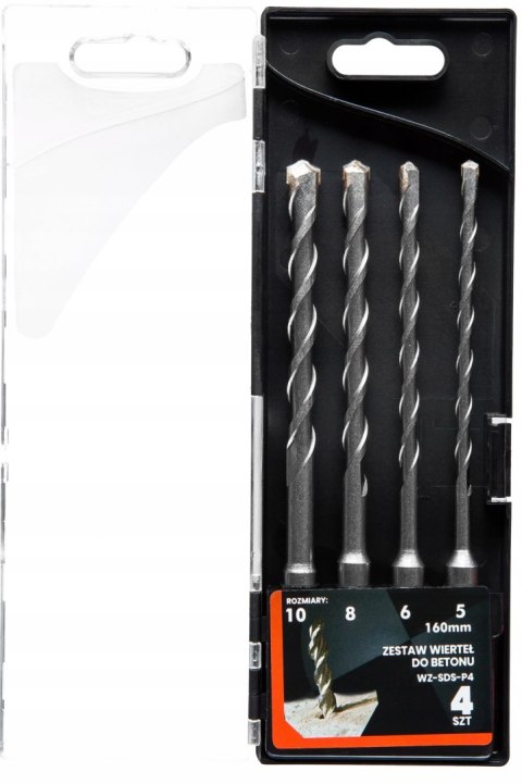 PRO WIERTŁA DO BETONU SDS PLUS ZESTAW 4 SZT 5, 6, 8, 10 x 160 mm